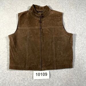 DCC Jacket Vest Womens Medium Brown Genuine Leather Mock Neck Full Zip Western